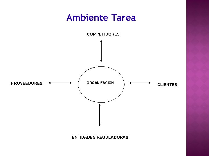 Ambiente Tarea COMPETIDORES PROVEEDORES ORGANIZACION ENTIDADES REGULADORAS CLIENTES 