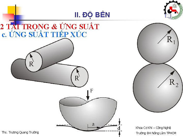 II. ĐỘ BỀN 2 TẢI TRỌNG & ỨNG SUẤT c. ỨNG SUẤT TIẾP XÚC