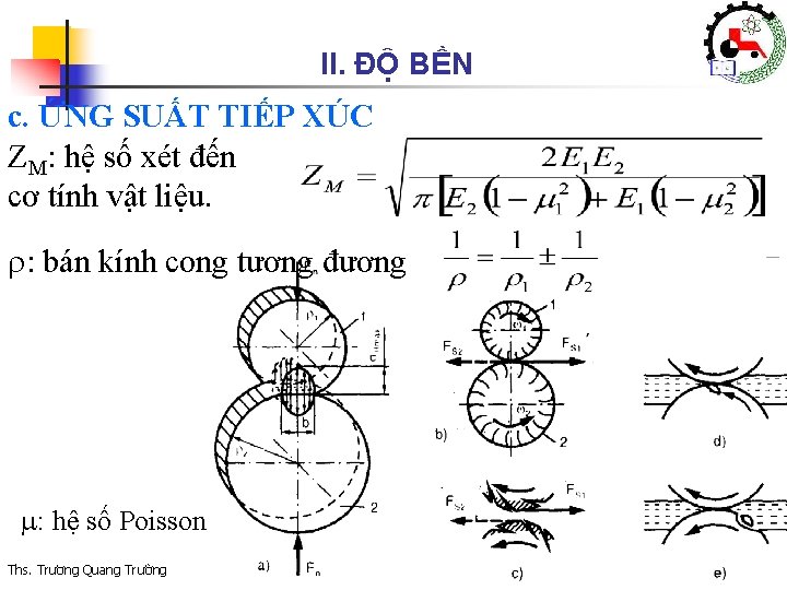 II. ĐỘ BỀN c. ỨNG SUẤT TIẾP XÚC ZM: hệ số xét đến cơ