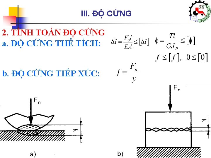 III. ĐỘ CỨNG 2. TÍNH TOÁN ĐỘ CỨNG a. ĐỘ CỨNG THỂ TÍCH: b.