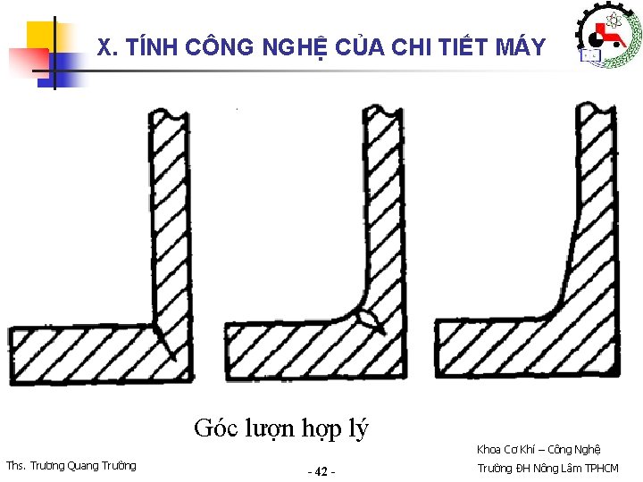 X. TÍNH CÔNG NGHỆ CỦA CHI TIẾT MÁY Góc lượn hợp lý Khoa Cơ