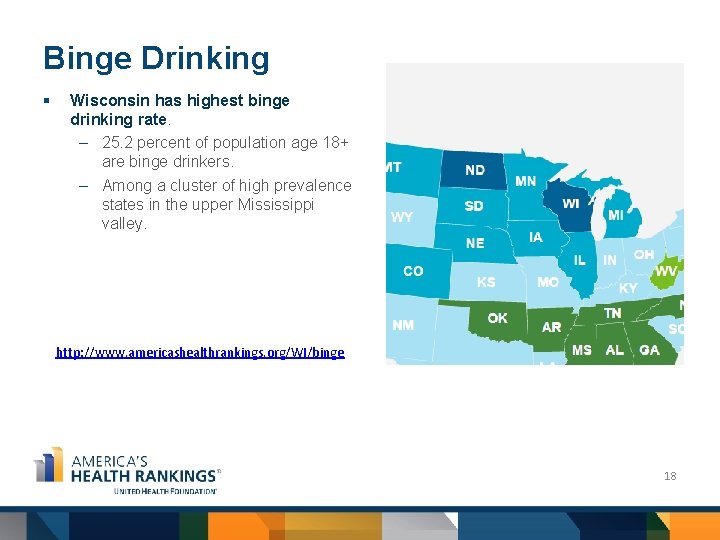 Binge Drinking § Wisconsin has highest binge drinking rate. – 25. 2 percent of