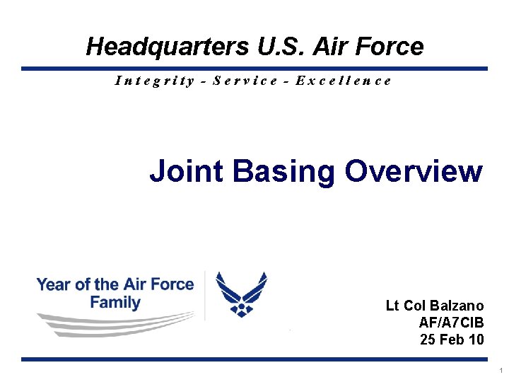 Headquarters U. S. Air Force Integrity - Service - Excellence Joint Basing Overview Lt