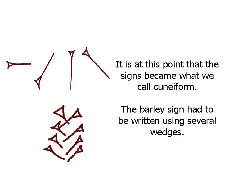 It is at this point that the signs became what we call cuneiform. The