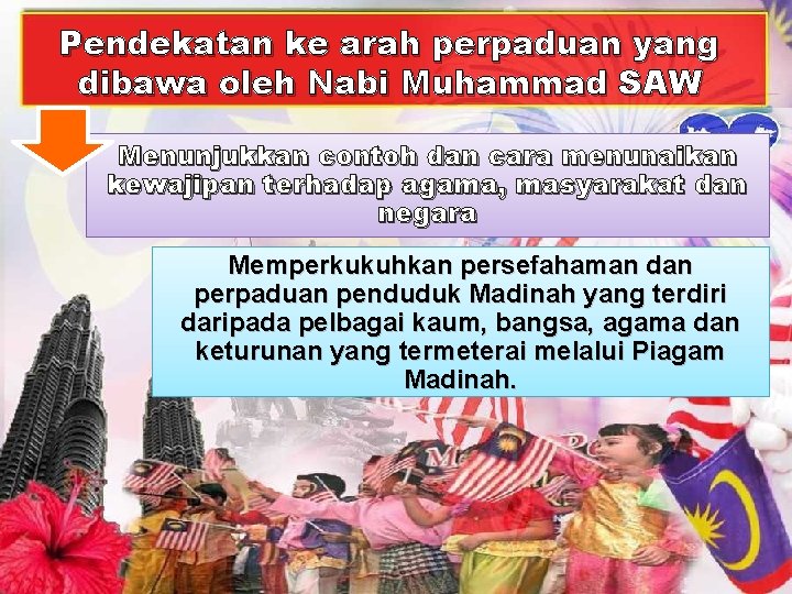 Pendekatan ke arah perpaduan yang dibawa oleh Nabi Muhammad SAW Menunjukkan contoh dan cara