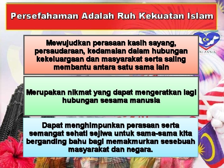 Persefahaman Adalah Ruh Kekuatan Islam Mewujudkan perasaan kasih sayang, persaudaraan, kedamaian dalam hubungan kekeluargaan