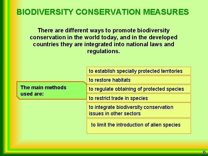BIODIVERSITY CONSERVATION MEASURES There are different ways to promote biodiversity conservation in the world