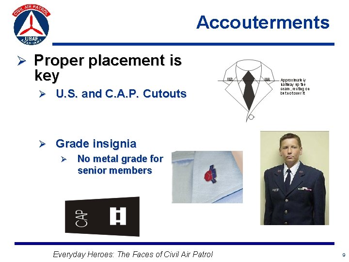 Accouterments Ø Proper placement is key Ø U. S. and C. A. P. Cutouts