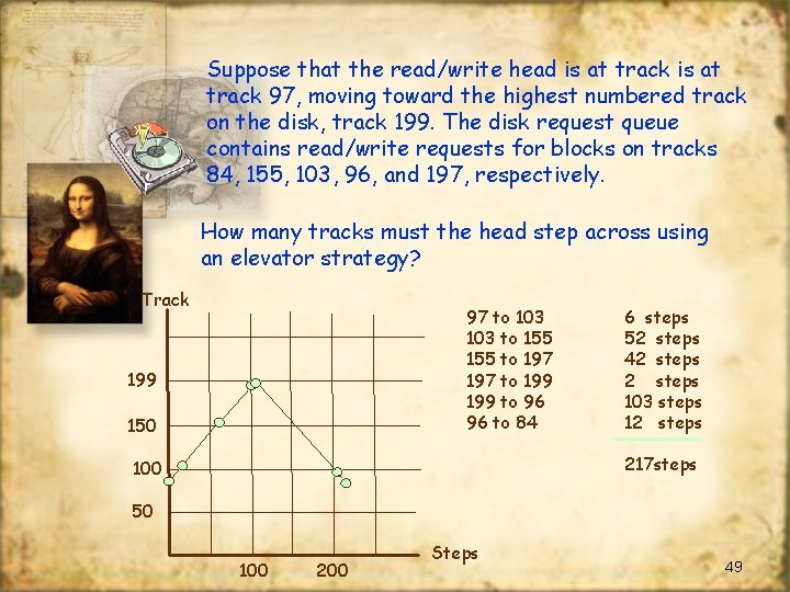 Suppose that the read/write head is at track 97, moving toward the highest numbered