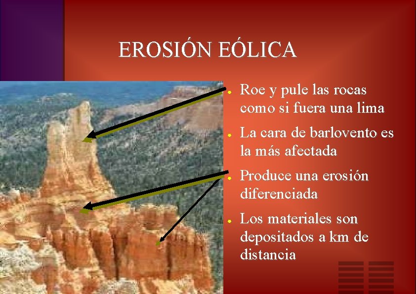 EROSIÓN EÓLICA ● ● Roe y pule las rocas como si fuera una lima