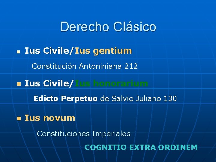 Derecho Clásico n Ius Civile/Ius gentium Constitución Antoniniana 212 n Ius Civile/Ius honorarium Edicto