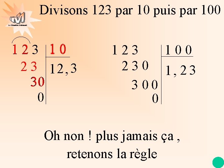 Divisons 123 par 10 puis par 100 La Géométrie Autrement 1 2 33 2