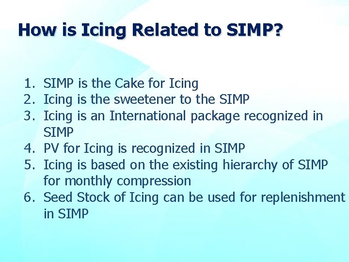 How is Icing Related to SIMP? 1. SIMP is the Cake for Icing 2.