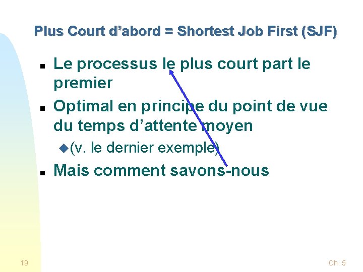 Plus Court d’abord = Shortest Job First (SJF) n n Le processus le plus Plus Court d’abord = Shortest Job First (SJF) n n Le processus le plus