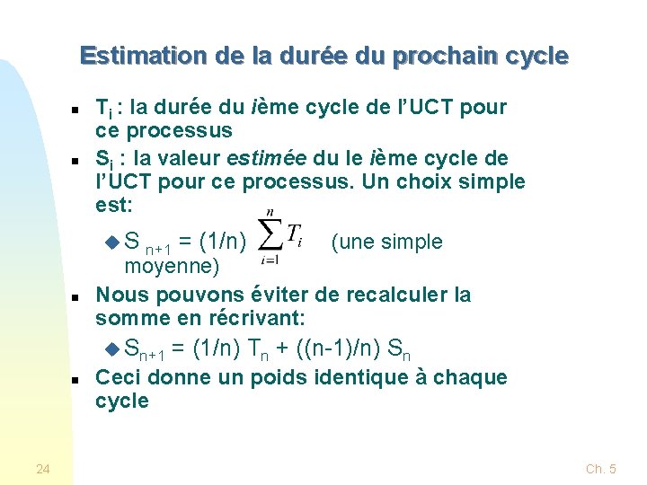 Estimation de la durée du prochain cycle n n Ti : la durée du Estimation de la durée du prochain cycle n n Ti : la durée du