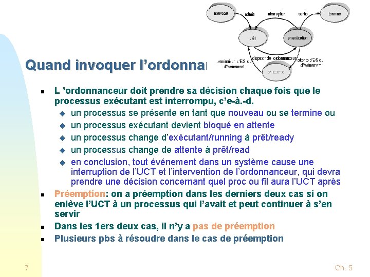 Quand invoquer l’ordonnanceur n n 7 L ’ordonnanceur doit prendre sa décision chaque fois Quand invoquer l’ordonnanceur n n 7 L ’ordonnanceur doit prendre sa décision chaque fois