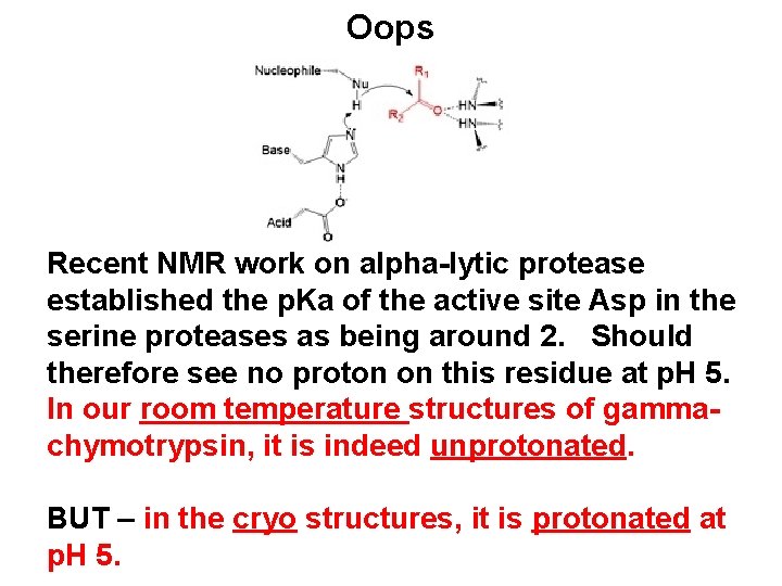 Oops Recent NMR work on alpha-lytic protease established the p. Ka of the active