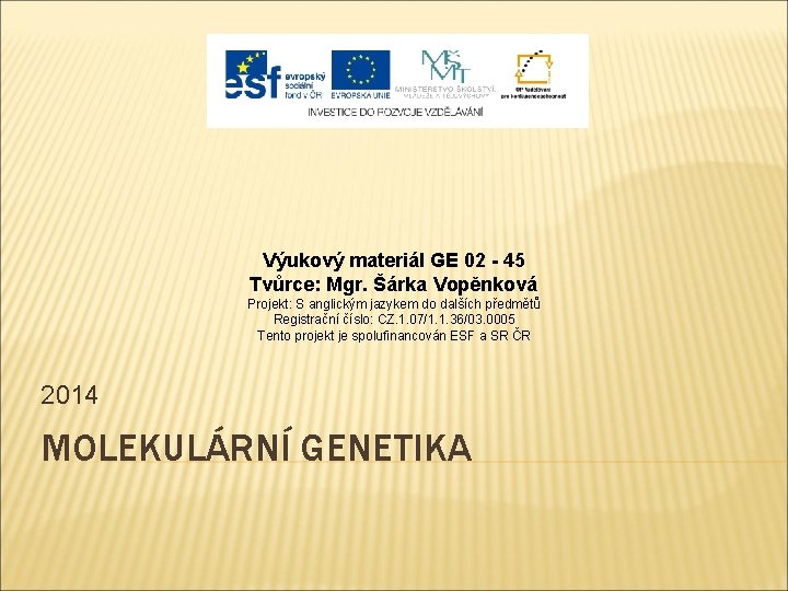 Výukový materiál GE 02 - 45 Tvůrce: Mgr. Šárka Vopěnková Projekt: S anglickým jazykem