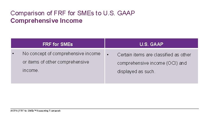 Comparison of FRF for SMEs to U. S. GAAP Comprehensive Income FRF for SMEs