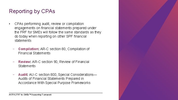 Reporting by CPAs • CPAs performing audit, review or compilation engagements on financial statements