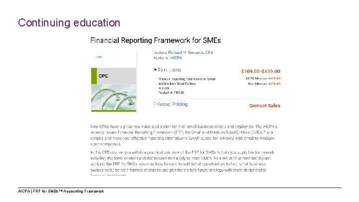 Continuing education AICPA | FRF for SMEs TM Accounting Framework 