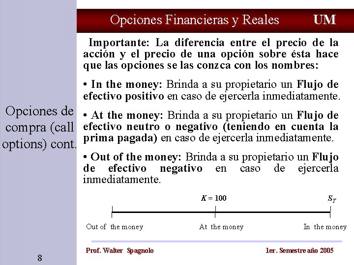 Opciones Financieras y Reales UM Importante: La diferencia entre el precio de la acción