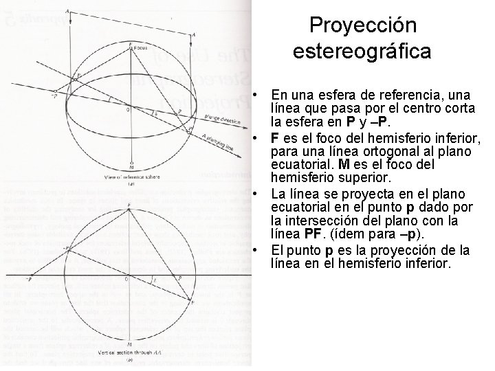 Proyección estereográfica • En una esfera de referencia, una línea que pasa por el