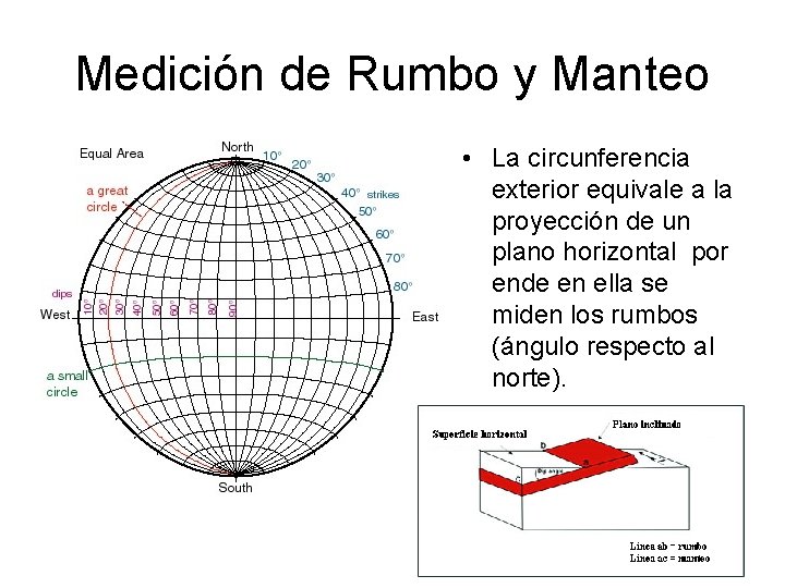 Medición de Rumbo y Manteo • La circunferencia exterior equivale a la proyección de