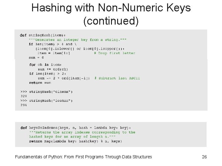 Hashing with Non-Numeric Keys (continued) Fundamentals of Python: From First Programs Through Data Structures