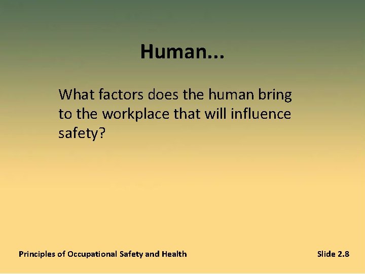 Human. . . What factors does the human bring to the workplace that will