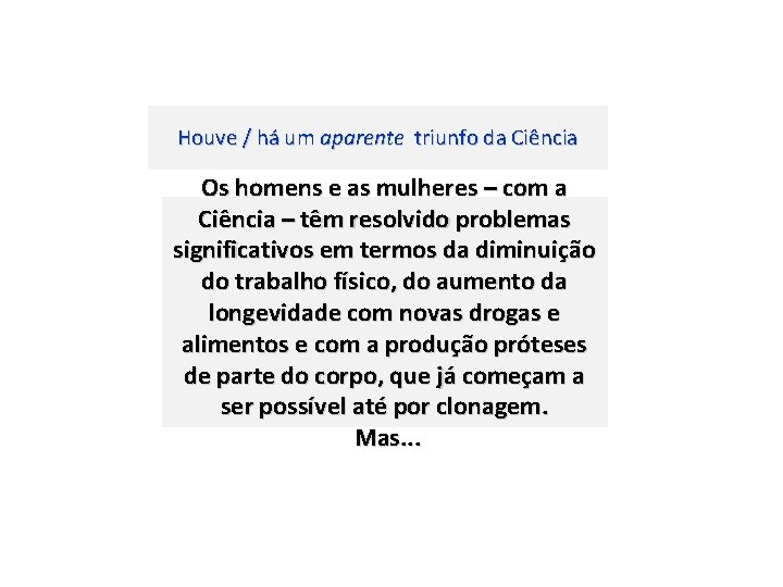 Houve / há um aparente triunfo da Ciência Os homens e as mulheres –