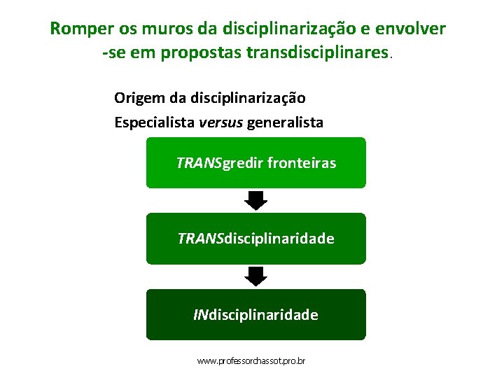 Romper os muros da disciplinarização e envolver -se em propostas transdisciplinares. Origem da disciplinarização