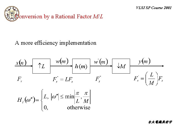 VLSI SP Course 2001 Conversion by a Rational Factor M/L A more efficiency implementation