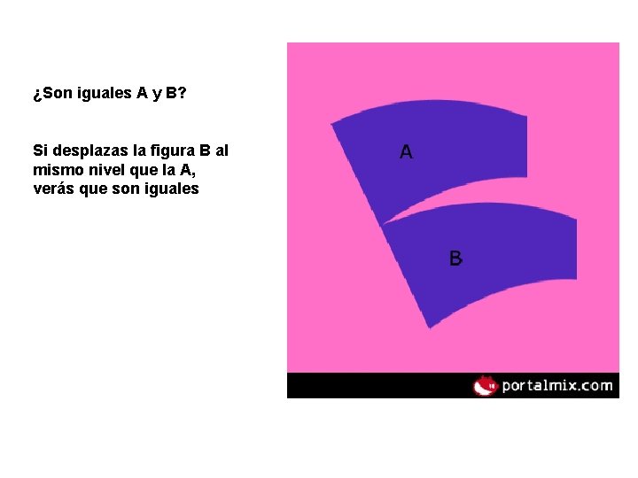 ¿Son iguales A y B? Si desplazas la figura B al mismo nivel que