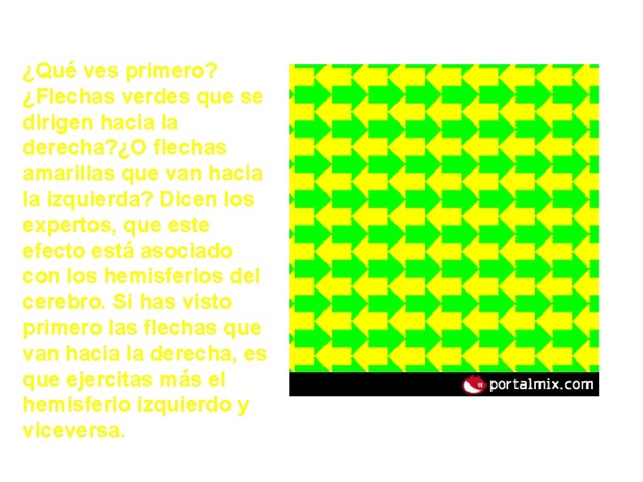 ¿Qué ves primero? ¿Flechas verdes que se dirigen hacia la derecha? ¿O flechas amarillas