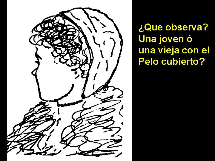¿Que observa? Una joven ó una vieja con el Pelo cubierto? 