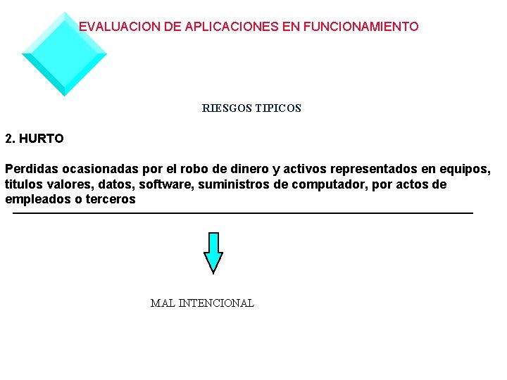 EVALUACION DE APLICACIONES EN FUNCIONAMIENTO RIESGOS TIPICOS 2. HURTO Perdidas ocasionadas por el robo