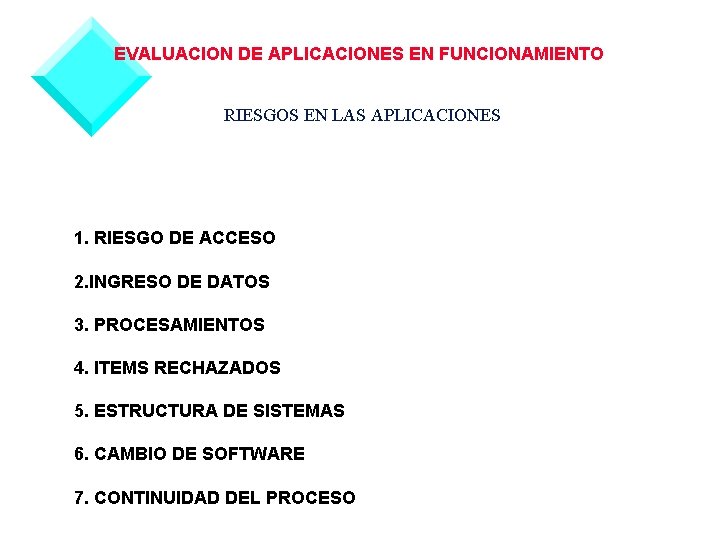 EVALUACION DE APLICACIONES EN FUNCIONAMIENTO RIESGOS EN LAS APLICACIONES 1. RIESGO DE ACCESO 2.