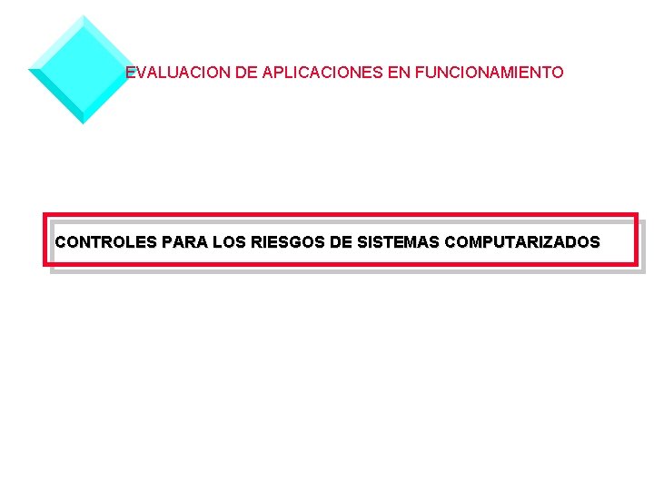 EVALUACION DE APLICACIONES EN FUNCIONAMIENTO CONTROLES PARA LOS RIESGOS DE SISTEMAS COMPUTARIZADOS 