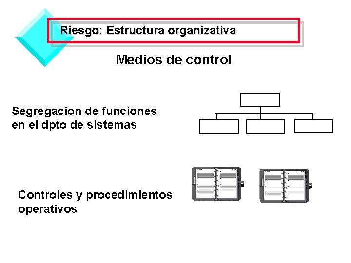 Riesgo: Estructura organizativa Medios de control Segregacion de funciones en el dpto de sistemas