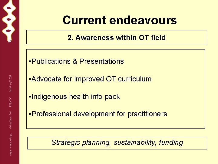 Current endeavours 2. Awareness within OT field • Publications & Presentations • Advocate for