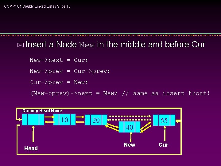 COMP 104 Doubly Linked Lists / Slide 16 * Insert a Node New in