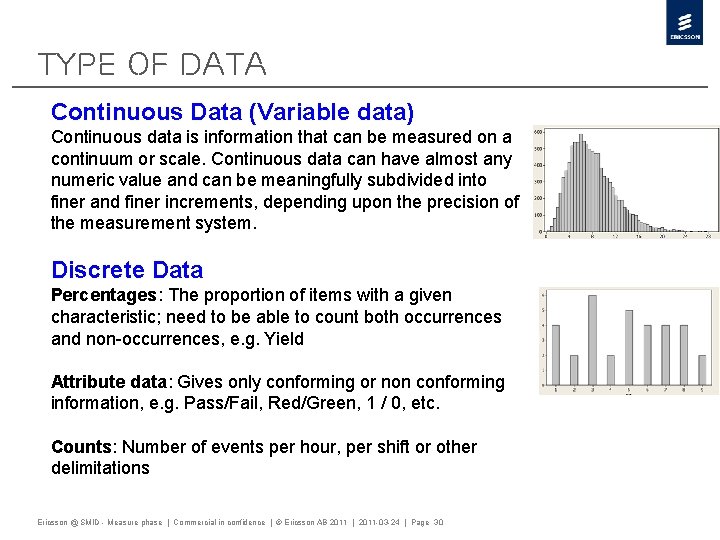 Type of data Continuous Data (Variable data) Continuous data is information that can be