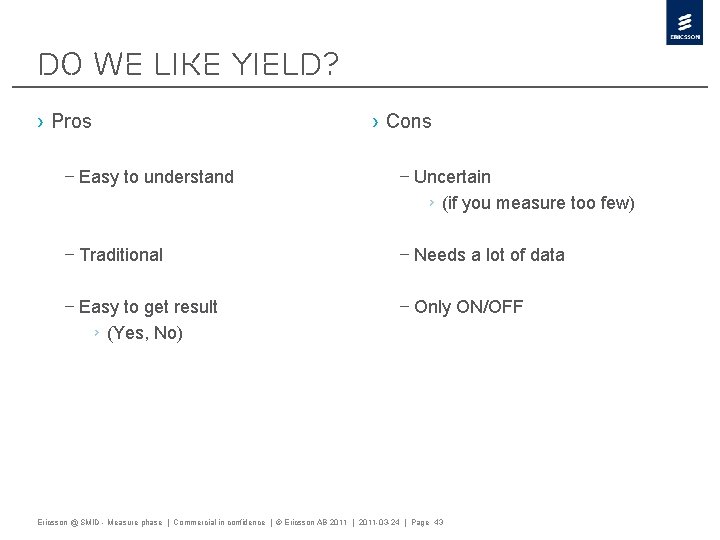 Do we like yield? › Pros › Cons – Easy to understand – Uncertain