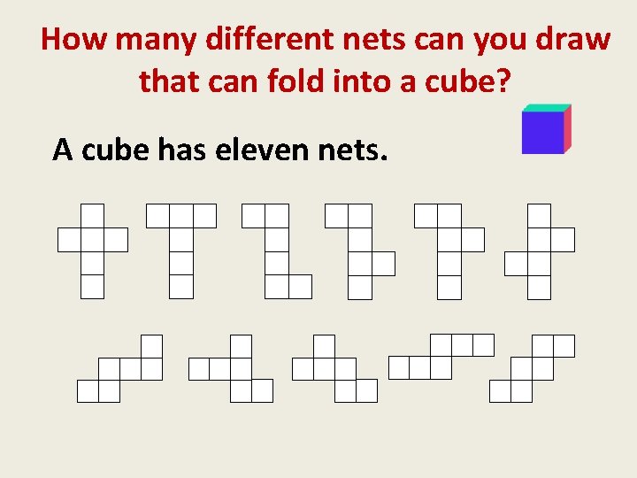 How many different nets can you draw that can fold into a cube? A