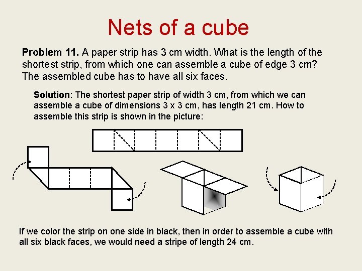 Nets of a cube Problem 11. A paper strip has 3 cm width. What