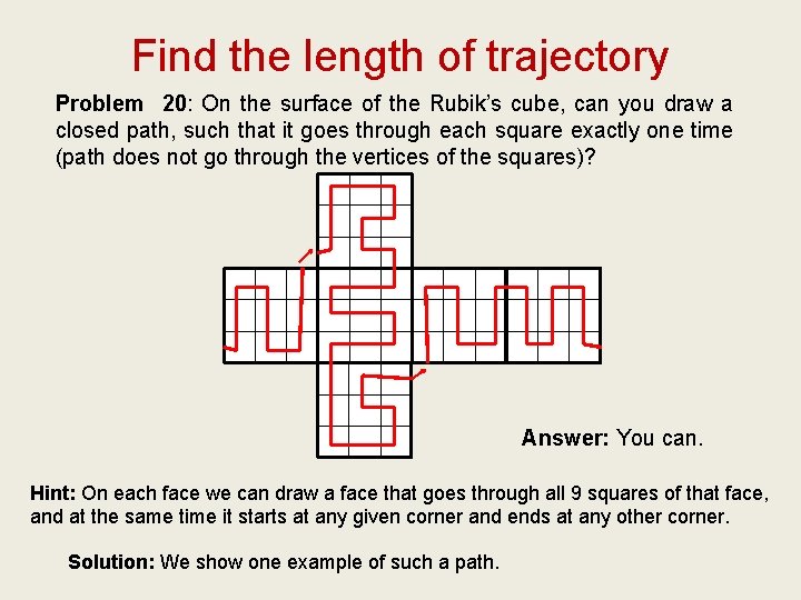 Find the length of trajectory Problem 20: On the surface of the Rubik’s cube,