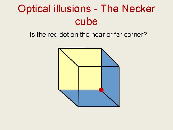 Optical illusions - The Necker cube Is the red dot on the near or