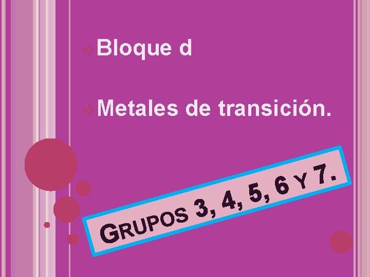 v. Bloque d v. Metales G de transición. S O P RU , 5