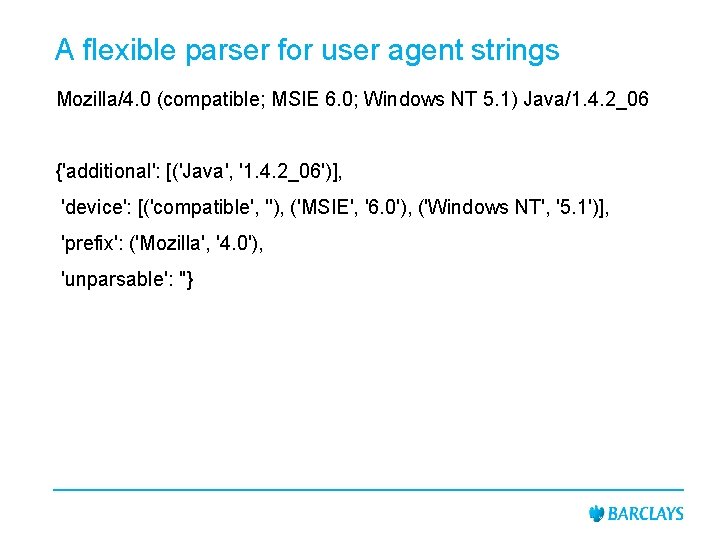 A flexible parser for user agent strings Mozilla/4. 0 (compatible; MSIE 6. 0; Windows